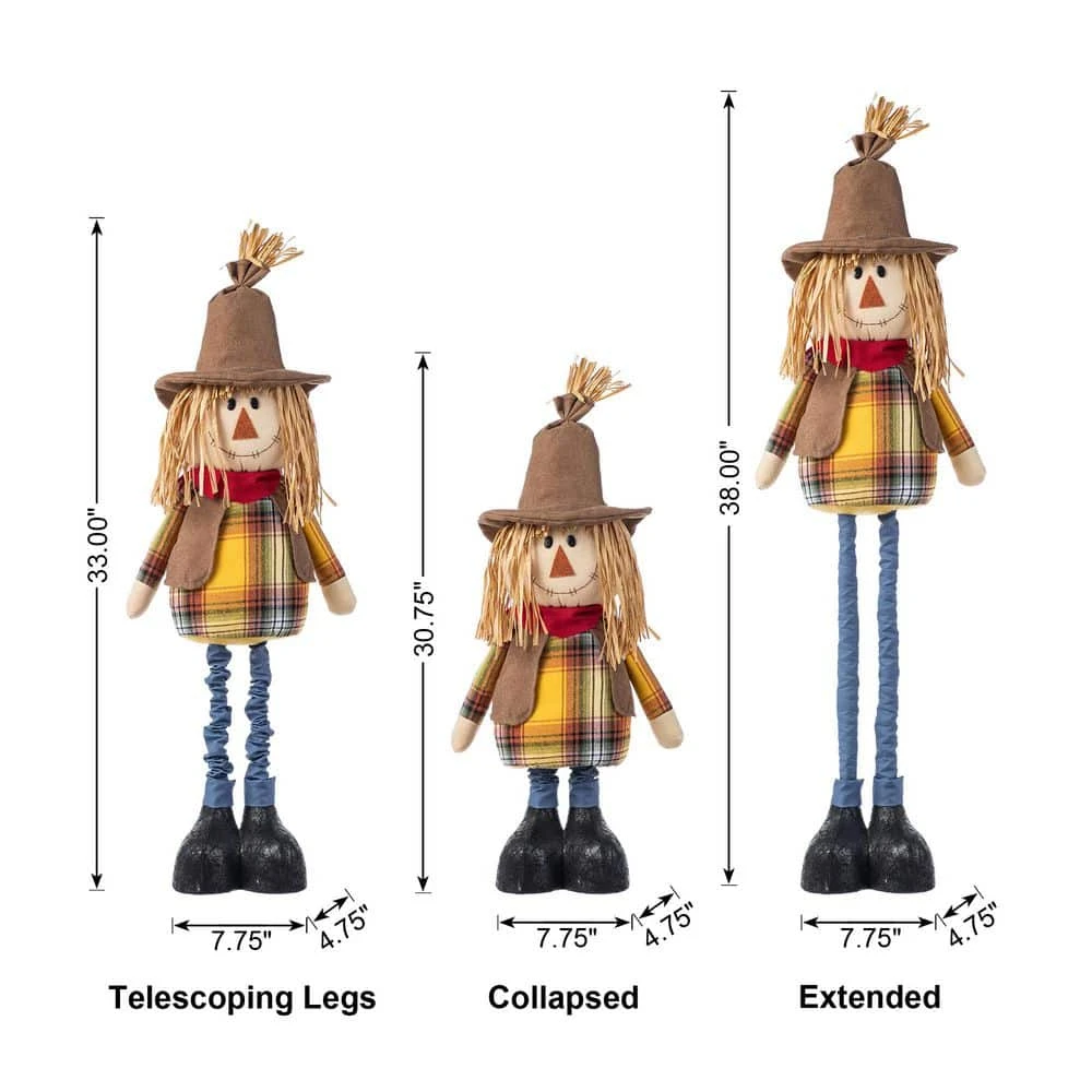 33-38 In. Fall Fabric Scarecrow Porch Decor With Telescoping Legs 4 33-38 In. Fall Fabric Scarecrow Porch Decor With Telescoping Legs - Image 4