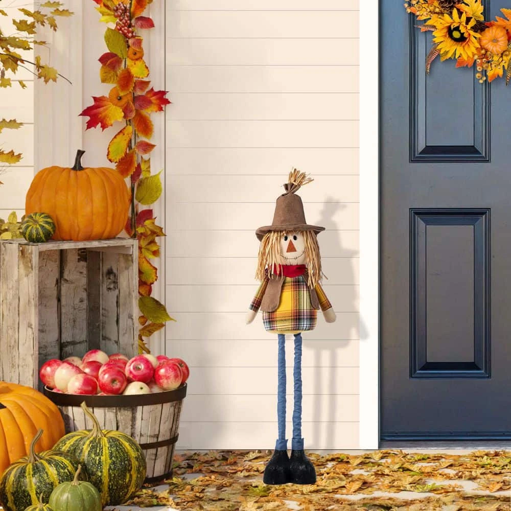 33-38 In. Fall Fabric Scarecrow Porch Decor With Telescoping Legs 2 33-38 In. Fall Fabric Scarecrow Porch Decor With Telescoping Legs - Image 2