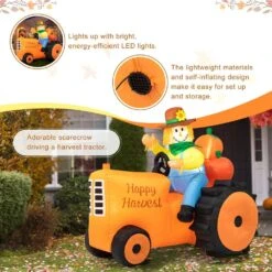 7 Ft. Fall Lighted Inflatable Tractor Decor -The Home Depot Shop glitzhome outdoor fall decorations 2005800002 1f 1000