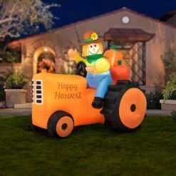 7 Ft. Fall Lighted Inflatable Tractor Decor -The Home Depot Shop glitzhome outdoor fall decorations 2005800002 77 1000