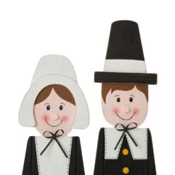 36 In. H Thanksgiving Wooden Pilgrim Couple Poch Decor -The Home Depot Shop glitzhome outdoor fall decorations 2006100007 4f 1000