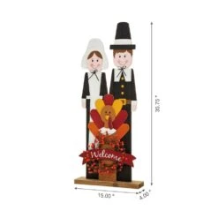 36 In. H Thanksgiving Wooden Pilgrim Couple Poch Decor -The Home Depot Shop glitzhome outdoor fall decorations 2006100007 c3 1000