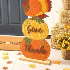 36 In. H Thanksgiving Wooden Stacked Pumpkin & Turkey Porch Decor 13 36 In. H Thanksgiving Wooden Stacked Pumpkin & Turkey Porch Decor -The Home Depot Shop glitzhome outdoor fall decorations 2006100013 1f 1000