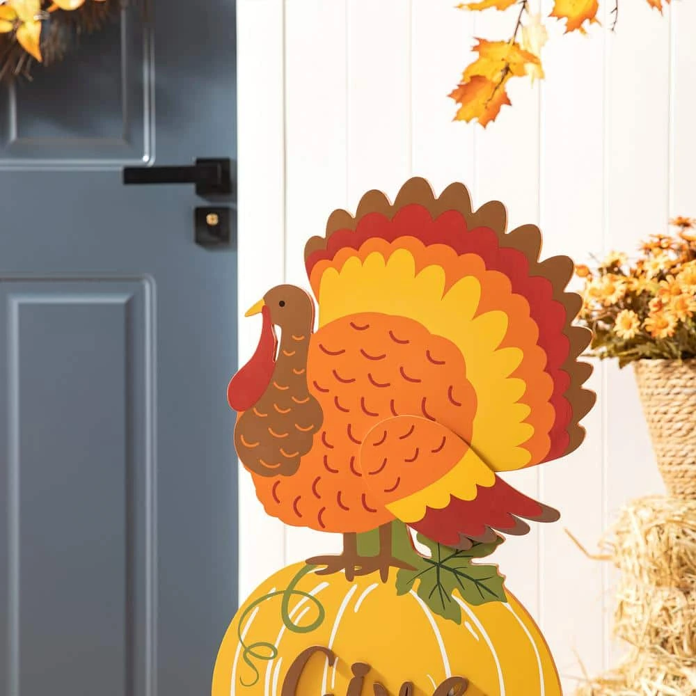 36 In. H Thanksgiving Wooden Stacked Pumpkin & Turkey Porch Decor 5 36 In. H Thanksgiving Wooden Stacked Pumpkin & Turkey Porch Decor - Image 5