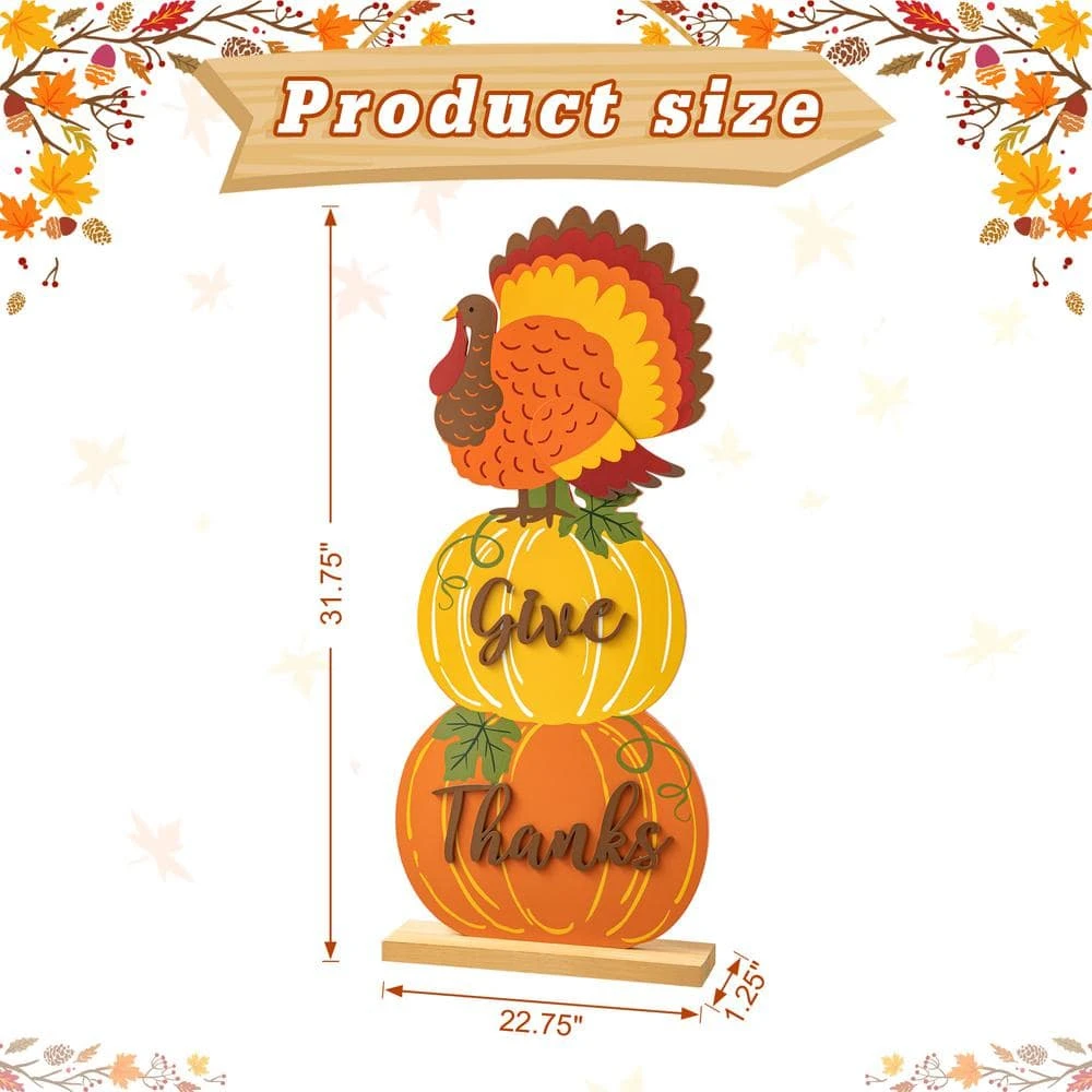 36 In. H Thanksgiving Wooden Stacked Pumpkin & Turkey Porch Decor 4 36 In. H Thanksgiving Wooden Stacked Pumpkin & Turkey Porch Decor - Image 4