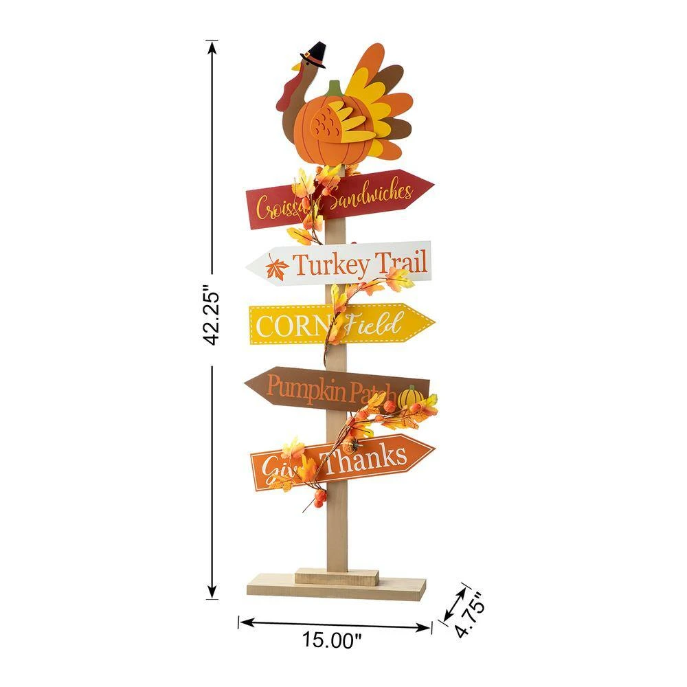 42.75 In. H Thanksgiving Wooden Turkey Word Sign Porch Decor 3 42.75 In. H Thanksgiving Wooden Turkey Word Sign Porch Decor - Image 3