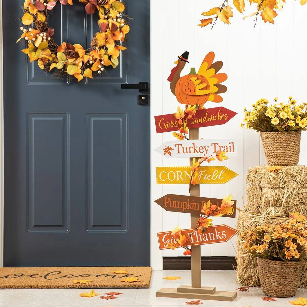 42.75 In. H Thanksgiving Wooden Turkey Word Sign Porch Decor 2 42.75 In. H Thanksgiving Wooden Turkey Word Sign Porch Decor - Image 2