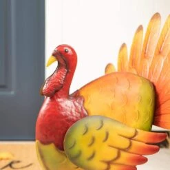 21.5 In. H Thanksgiving Metal Turkey Porch Decor -The Home Depot Shop glitzhome outdoor fall decorations 2006100016 1f 1000