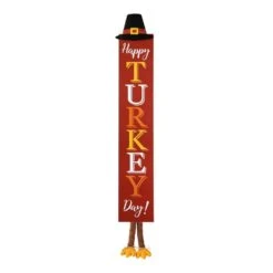 58.5 In. H Thanksgiving Wooden HAPPY TURKEY DAY Porch Sign With Fabric Dangling Legs