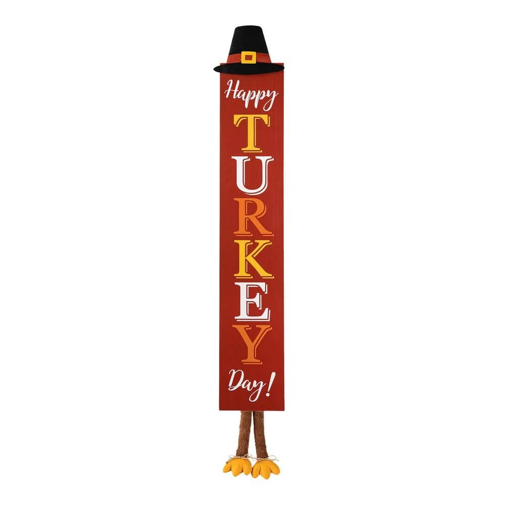58.5 In. H Thanksgiving Wooden HAPPY TURKEY DAY Porch Sign With Fabric Dangling Legs 1 58.5 In. H Thanksgiving Wooden HAPPY TURKEY DAY Porch Sign With Fabric Dangling Legs