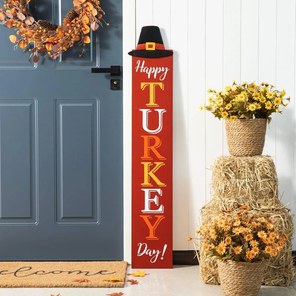 58.5 In. H Thanksgiving Wooden HAPPY TURKEY DAY Porch Sign With Fabric Dangling Legs 3 58.5 In. H Thanksgiving Wooden HAPPY TURKEY DAY Porch Sign With Fabric Dangling Legs - Image 3