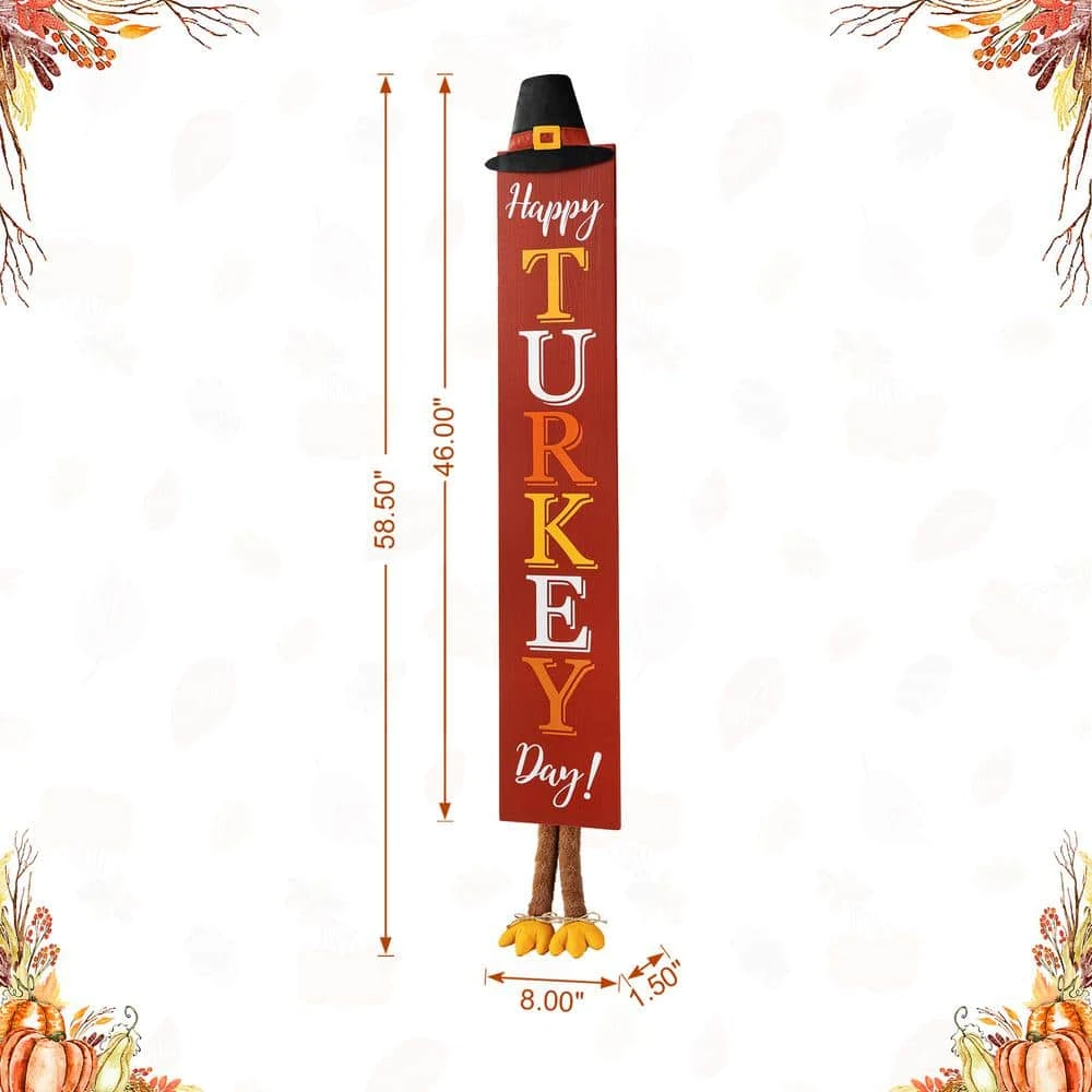 58.5 In. H Thanksgiving Wooden HAPPY TURKEY DAY Porch Sign With Fabric Dangling Legs 4 58.5 In. H Thanksgiving Wooden HAPPY TURKEY DAY Porch Sign With Fabric Dangling Legs - Image 4