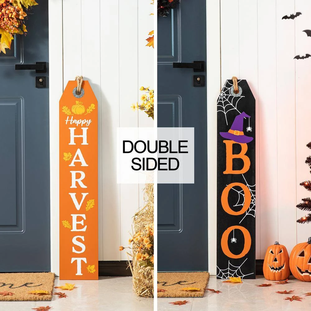 35.5 In. H Fall And Halloween Wooden Reversible Tag Porch Sign 7 35.5 In. H Fall And Halloween Wooden Reversible Tag Porch Sign - Image 7