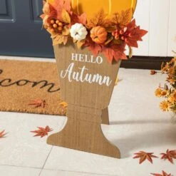 36 In. H Fall Wooden Stacked Pumpkin With Urn Porch Decor -The Home Depot Shop glitzhome outdoor fall decorations 2006300041 1f 1000
