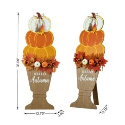 36 In. H Fall Wooden Stacked Pumpkin With Urn Porch Decor -The Home Depot Shop glitzhome outdoor fall decorations 2006300041 c3 1000
