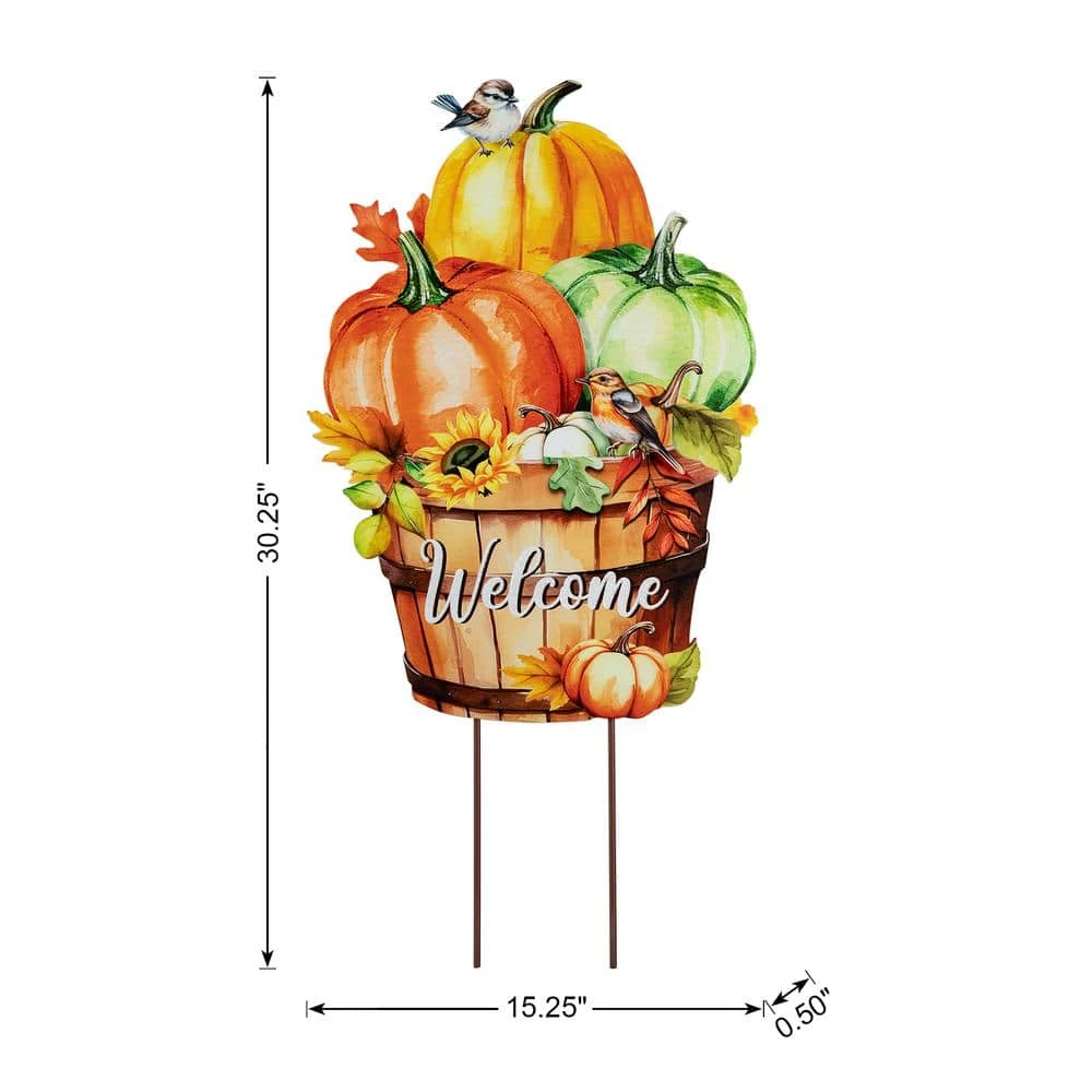 30.25 In. H Fall Metal Pumpkins With Barrel Yard Stake 4 30.25 In. H Fall Metal Pumpkins With Barrel Yard Stake - Image 4