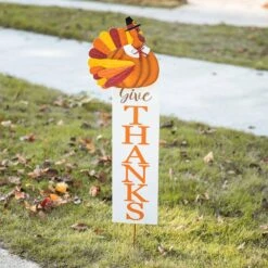 36 In. H Thanksgiving Metal Turkey "Give Thanks" Yard Stake -The Home Depot Shop glitzhome outdoor fall decorations 2020300016 31 1000