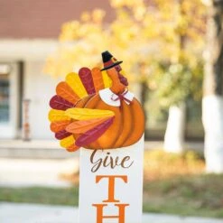 36 In. H Thanksgiving Metal Turkey "Give Thanks" Yard Stake -The Home Depot Shop glitzhome outdoor fall decorations 2020300016 44 1000