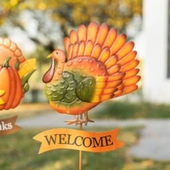 36.25 In. H Thanksgiving Metal Turkey And Croissant Yard Stake (Set Of 2 ) -The Home Depot Shop glitzhome outdoor fall decorations 2020300017 44 1000