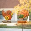 36.25 In. H Thanksgiving Metal Turkey And Croissant Yard Stake (Set Of 2 )