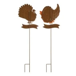 36.25 In. H Thanksgiving Metal Turkey And Croissant Yard Stake (Set Of 2 ) -The Home Depot Shop glitzhome outdoor fall decorations 2020300017 c3 1000