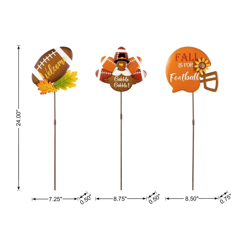 24 In. H Set Of 3 Thanksgiving Metal Football Turkey Yard Stake 4 24 In. H Set Of 3 Thanksgiving Metal Football Turkey Yard Stake - Image 4