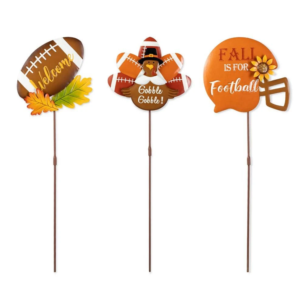 24 In. H Set Of 3 Thanksgiving Metal Football Turkey Yard Stake 1 24 In. H Set Of 3 Thanksgiving Metal Football Turkey Yard Stake