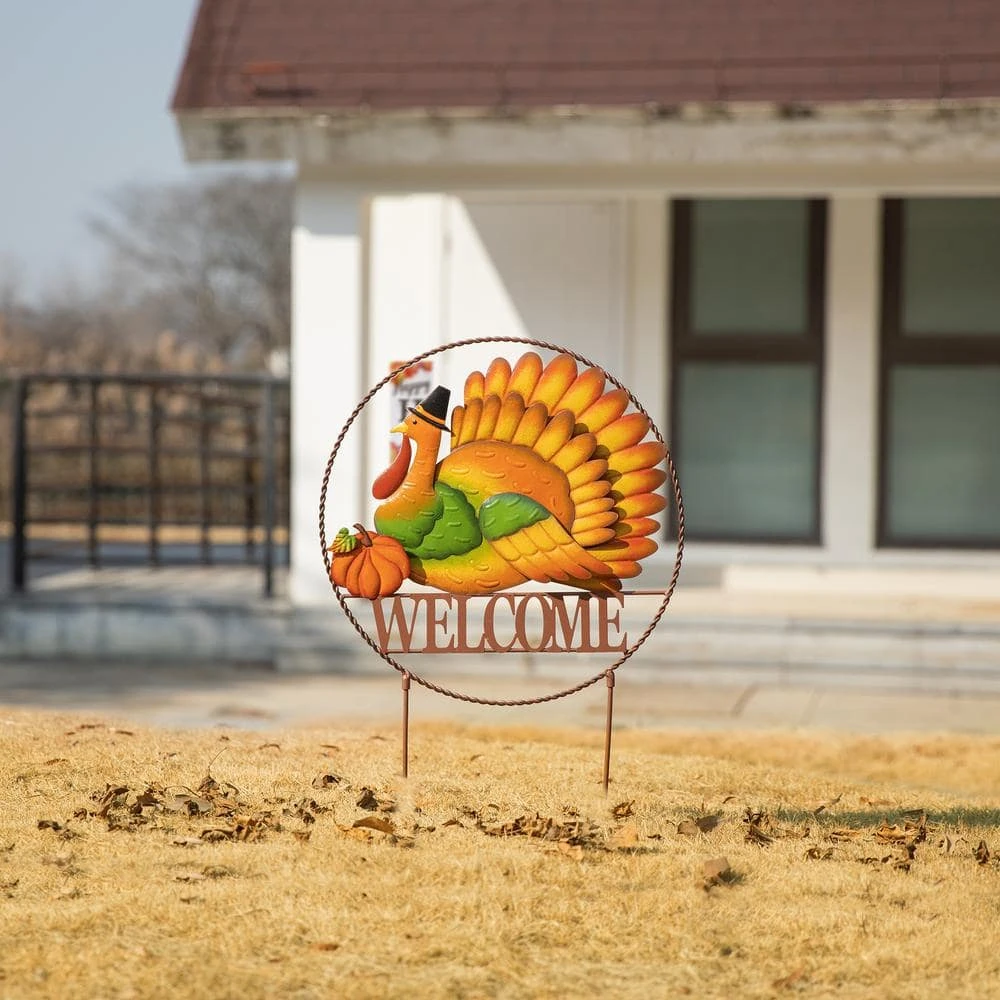 30 In. H Thanksgiving Metal "WELCOME" Turkey Yard Stake 2 30 In. H Thanksgiving Metal "WELCOME" Turkey Yard Stake - Image 2