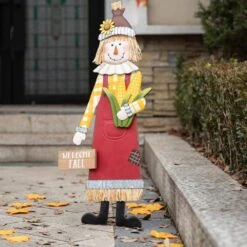 37.25 In. H Metal Scarecrow Yard Stake/Standing/Hanging Sign (Three Function) -The Home Depot Shop glitzhome outdoor fall decorations 2030000004 4f 1000