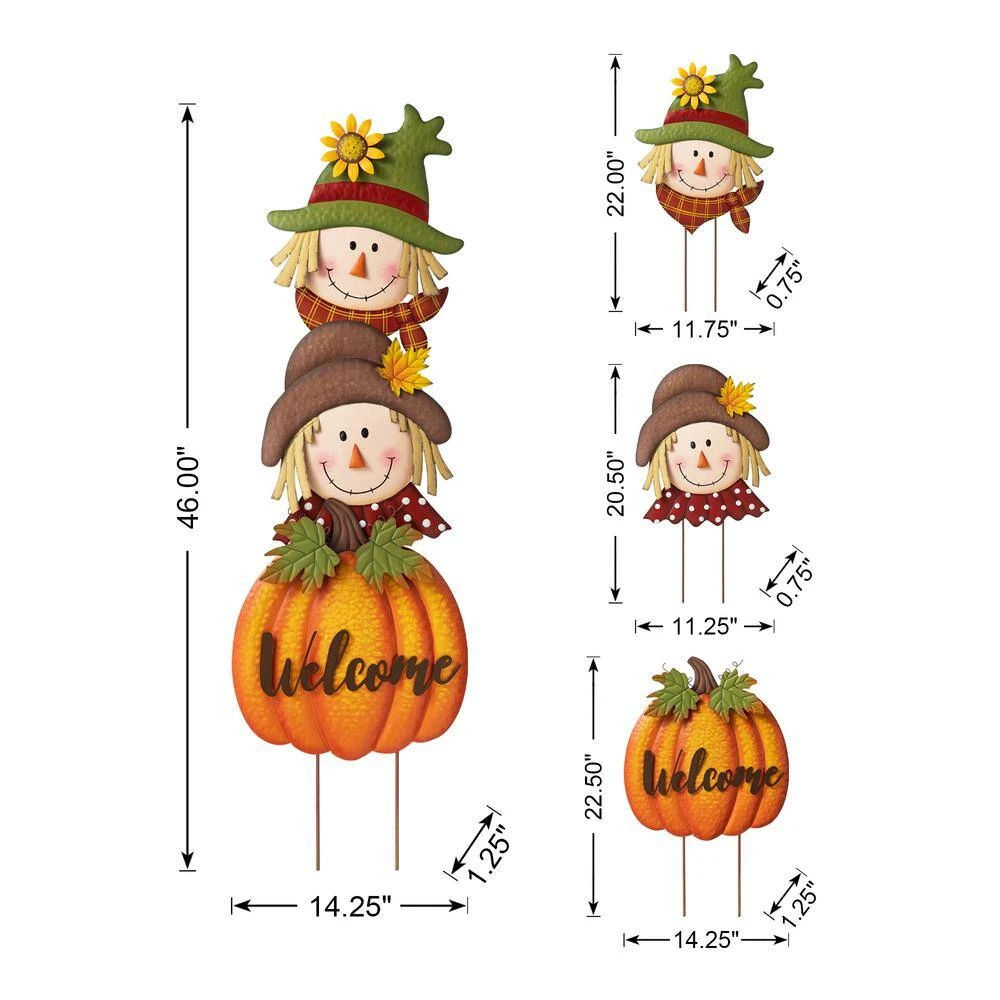 46 In. H Fall Metal Stacked Scarecrow And Pumpkin Yard Stake 7 46 In. H Fall Metal Stacked Scarecrow And Pumpkin Yard Stake - Image 7
