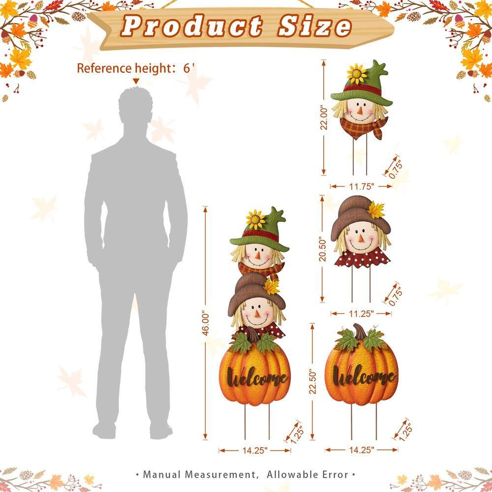 46 In. H Fall Metal Stacked Scarecrow And Pumpkin Yard Stake 8 46 In. H Fall Metal Stacked Scarecrow And Pumpkin Yard Stake - Image 8