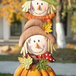 46 In. H Fall Metal Stacked Scarecrow And Pumpkin Yard Stake 14 46 In. H Fall Metal Stacked Scarecrow And Pumpkin Yard Stake -The Home Depot Shop glitzhome outdoor fall decorations 2030000006 66 1000