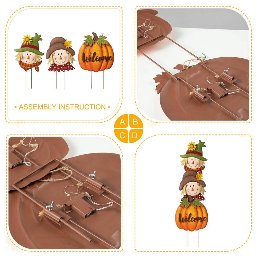46 In. H Fall Metal Stacked Scarecrow And Pumpkin Yard Stake 9 46 In. H Fall Metal Stacked Scarecrow And Pumpkin Yard Stake - Image 9