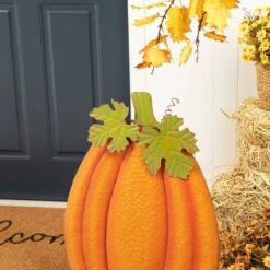 37.75 In. H Fall Metal Embossed Glitter Pumpkin Yard Stake -The Home Depot Shop glitzhome outdoor fall decorations 2030000009 fa 1000