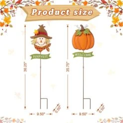 36.25 In. H Fall Metal Scarecrow &Pumpkin Yard Stake (Set Of 2) -The Home Depot Shop glitzhome outdoor fall decorations 2030000011 1f 1000