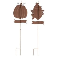36.25 In. H Fall Metal Scarecrow &Pumpkin Yard Stake (Set Of 2) -The Home Depot Shop glitzhome outdoor fall decorations 2030000011 c3 1000