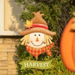 36.25 In. H Fall Metal Scarecrow &Pumpkin Yard Stake (Set Of 2) -The Home Depot Shop glitzhome outdoor fall decorations 2030000011 fa 1000