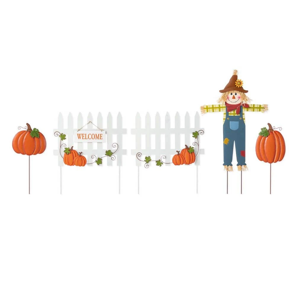 30.75 In. Fall Metal Scarecrow Pumpkin And Fence Yard Stake (Set Of 5) 1 30.75 In. Fall Metal Scarecrow Pumpkin And Fence Yard Stake (Set Of 5)