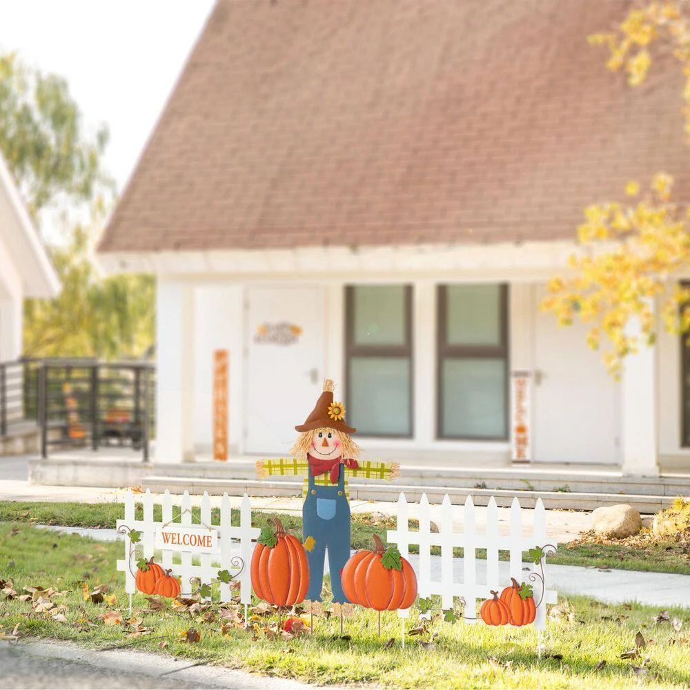 30.75 In. Fall Metal Scarecrow Pumpkin And Fence Yard Stake (Set Of 5) 2 30.75 In. Fall Metal Scarecrow Pumpkin And Fence Yard Stake (Set Of 5) - Image 2