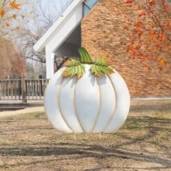 39.5 In. Fall Oversized Metal Ivory Pumpkin Yard Stake Or Wall Decor Or Standing Decor -The Home Depot Shop glitzhome outdoor fall decorations 2030000015 4f 1000