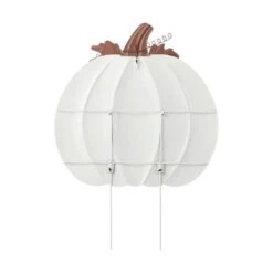 39.5 In. Fall Oversized Metal Ivory Pumpkin Yard Stake Or Wall Decor Or Standing Decor -The Home Depot Shop glitzhome outdoor fall decorations 2030000015 66 1000