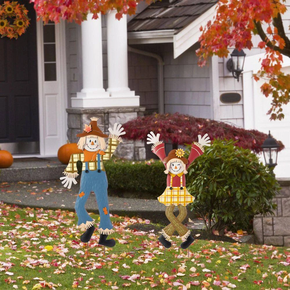 36 In. Fall Metal Scarecrow Yard Stake (Set Of 2) 2 36 In. Fall Metal Scarecrow Yard Stake (Set Of 2) - Image 2