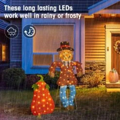 47.5 In. Lighted Fall 2. 5D Scarecrow And Pumpkin Outdoor Decor With 80L Plus 30L Warm White LED Lights (Set Of 2) -The Home Depot Shop glitzhome outdoor fall decorations 2042700001 1f 1000