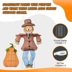 47.5 In. Lighted Fall 2. 5D Scarecrow And Pumpkin Outdoor Decor With 80L Plus 30L Warm White LED Lights (Set Of 2) -The Home Depot Shop glitzhome outdoor fall decorations 2042700001 4f 1000