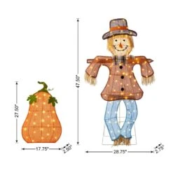 47.5 In. Lighted Fall 2. 5D Scarecrow And Pumpkin Outdoor Decor With 80L Plus 30L Warm White LED Lights (Set Of 2) -The Home Depot Shop glitzhome outdoor fall decorations 2042700001 c3 1000