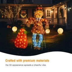 47.5 In. Lighted Fall 2. 5D Scarecrow And Pumpkin Outdoor Decor With 80L Plus 30L Warm White LED Lights (Set Of 2) -The Home Depot Shop glitzhome outdoor fall decorations 2042700001 fa 1000