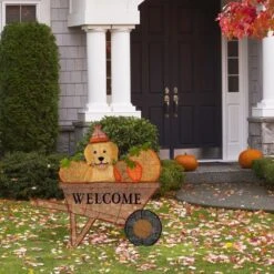 36.25 In. Lighted Fall Pumpkin Wheel Barrow With Labrador Outdoor Decor With 130 Warm White LED Lights 19 36.25 In. Lighted Fall Pumpkin Wheel Barrow With Labrador Outdoor Decor With 130 Warm White LED Lights -The Home Depot Shop glitzhome outdoor fall decorations 2042700002 31 1000