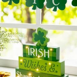 11.5 In. H Lighted St. Patrick's Wooden Block Table Sign -The Home Depot Shop glitzhome seasonal decorations 2004000013 1f 1000
