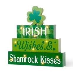 11.5 In. H Lighted St. Patrick's Wooden Block Table Sign -The Home Depot Shop glitzhome seasonal decorations 2004000013 4f 1000