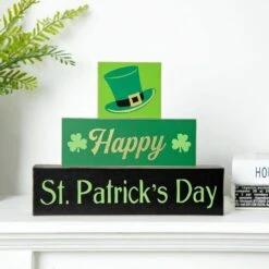 7.5 In. H St. Patrick's Wooden Block Table Sign -The Home Depot Shop glitzhome seasonal decorations 2004000014 77 1000
